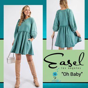 EASEL "Oh Baby" 100% Cotton Mineral Washed Terry Knit Babydoll Style Tunic Dress